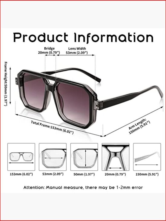 Retro Aviator Sunglasses Classic Square Plastic Frame Shades